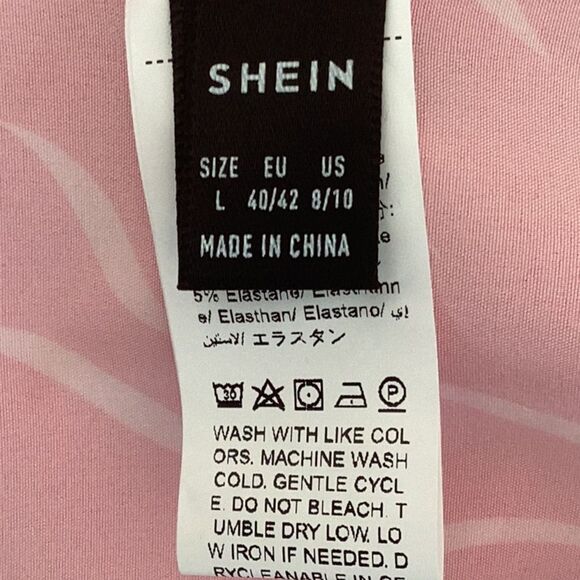 SHEIN NEW HOT PINK LUNE ALLOVER PRINT FLOUNCE SLEEVE FULL NECK BLOUSE TOP LARGE - Picture 6 of 6